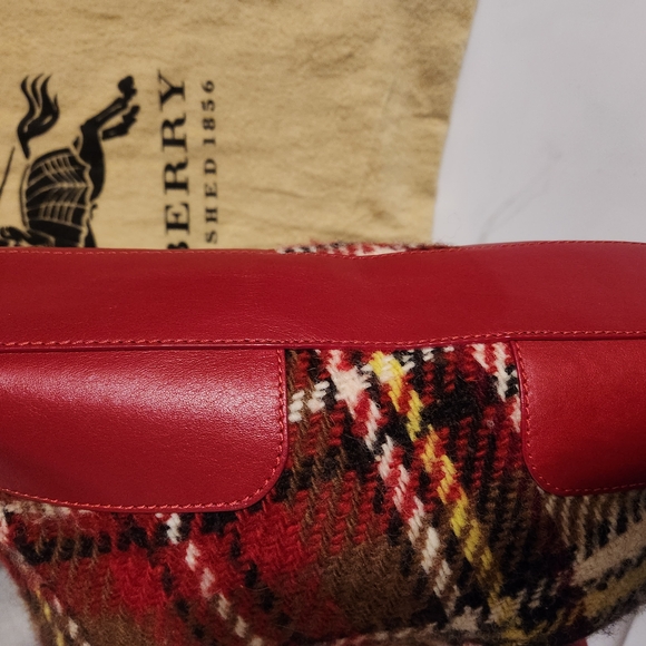 Burberry Plaid Wool Bag with Red Leather Trim - Picture 11 of 16